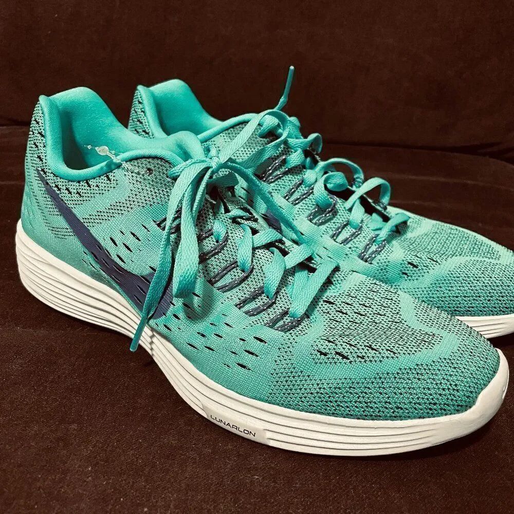 Nike Flyknit Lunar Trainer+ Lunaron Midsole Aqua Green Purple Womens 10.5 US
